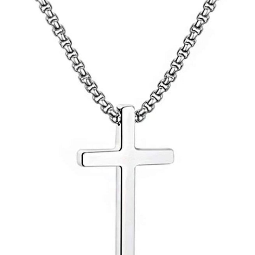 Cross Necklace for Men, Silver Black Gold Stainless Steel Plain Cross Pendant Ne
